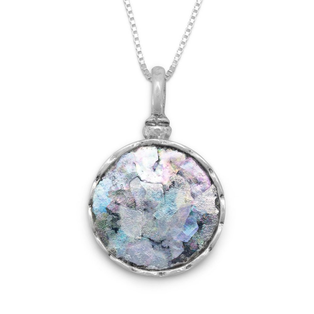 Small Round Ancient Roman Glass Necklace in Sterling Silver